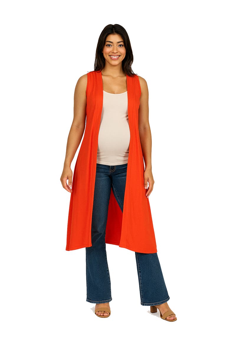 Maternity Sleeveless Long Cardigan with Side Slit, Alternate, color, Orange