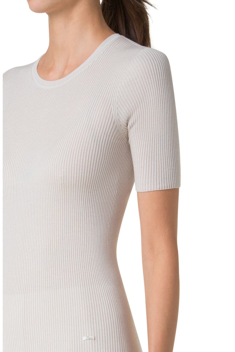 Short Sleeve Silk & Cotton Rib Sweater, Alternate, color, GREIGE