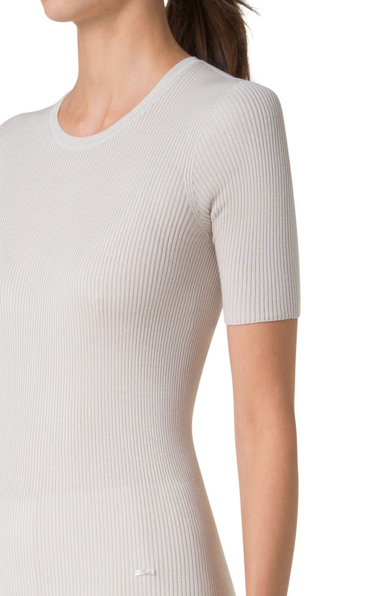 Akris Short Sleeve Silk & Cotton Rib Sweater, Alternate, color, Greige
