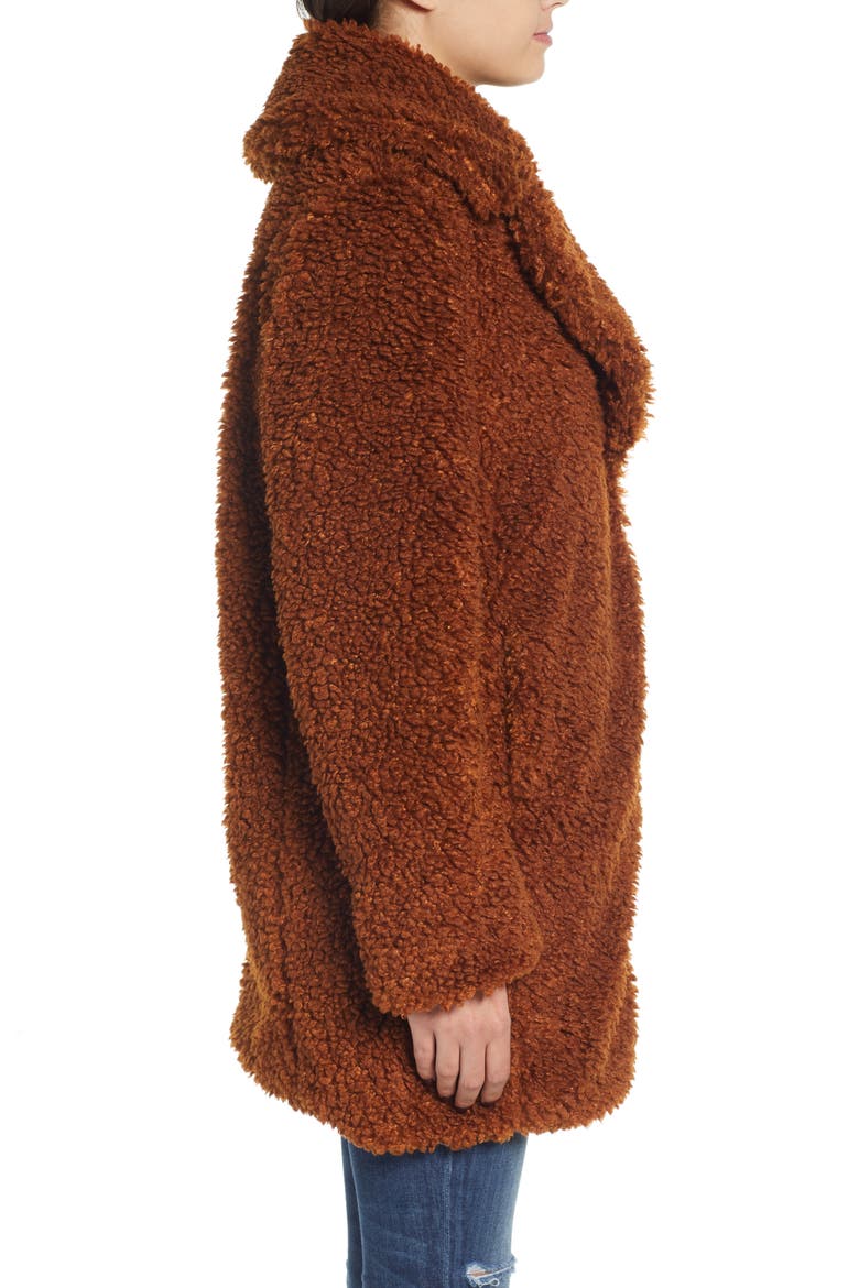Faux Shearling Coat, Alternate, color, RUST