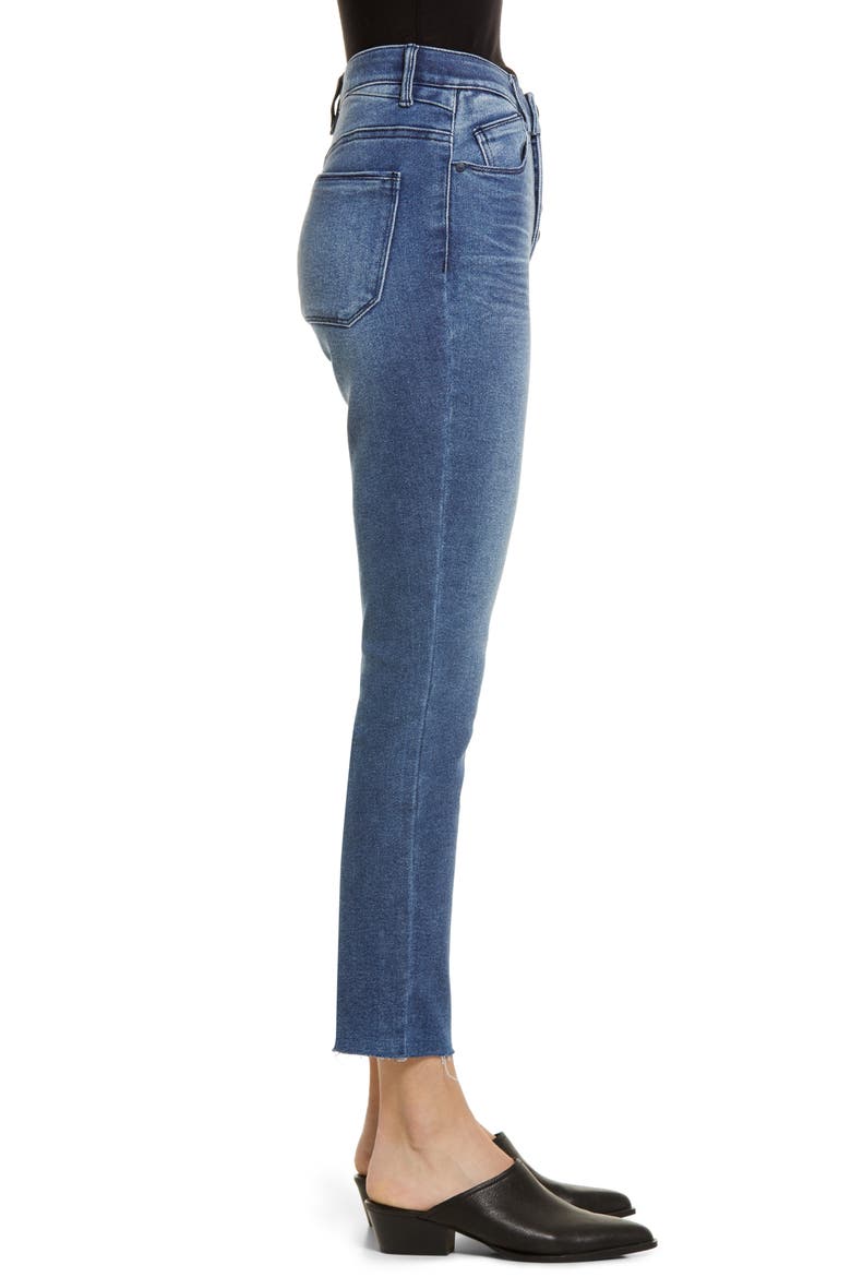 Ab-Solution Exposed Button Raw Hem Slim Jeans (Nordstrom Exclusive), Alternate, color, BLUE