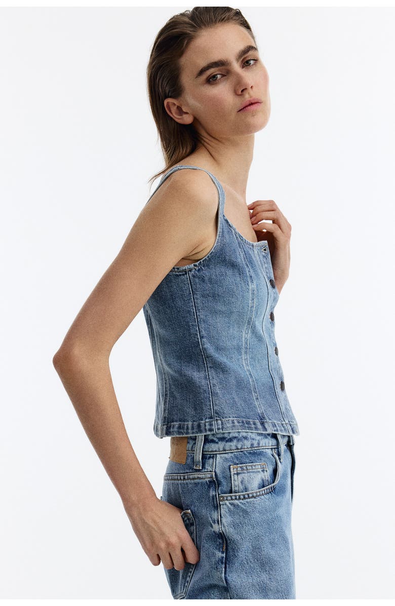 H&M Button-front Denim Top, Alternate, color, Denim Blue