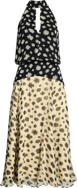 STAUD Camryn Mixed Print Colorblock Dress