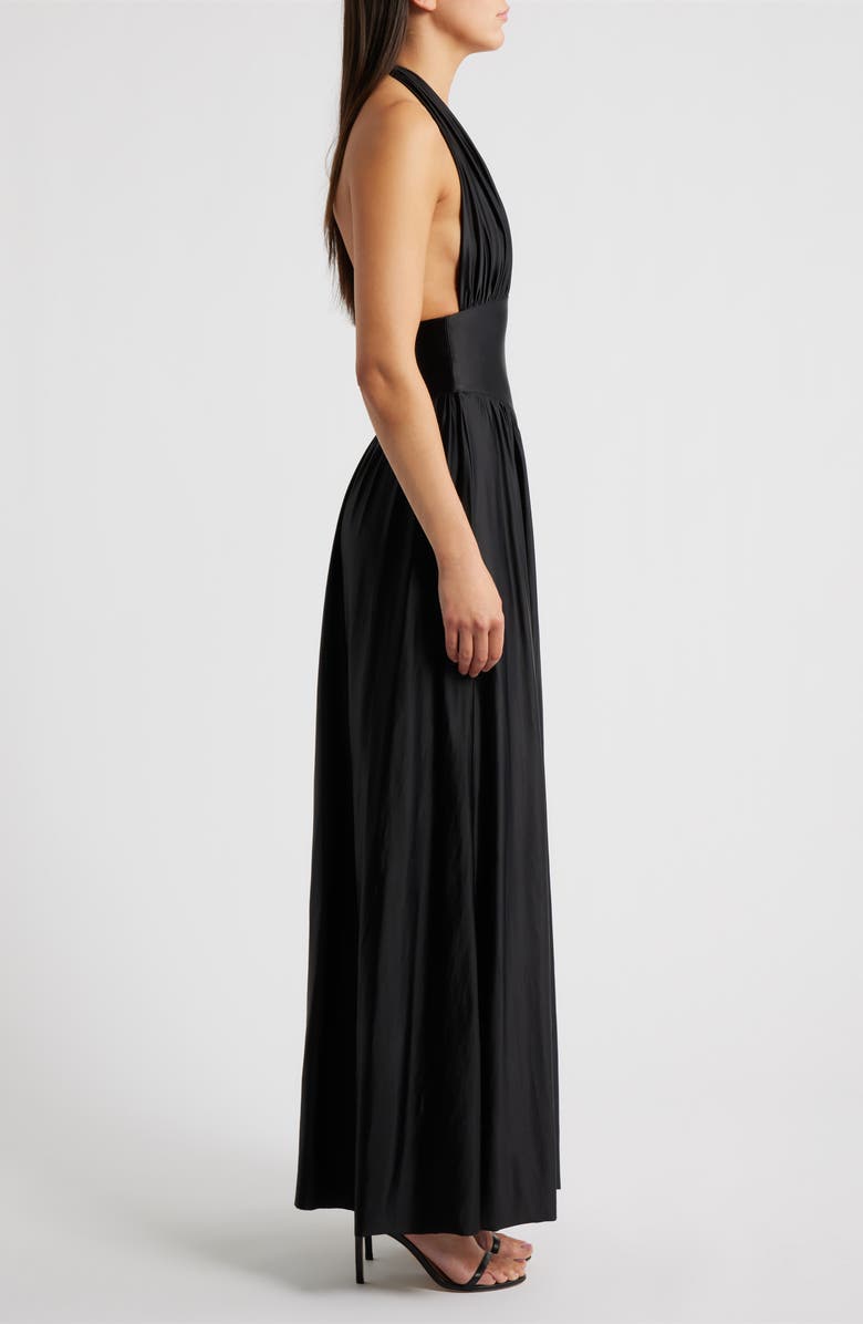 Delfi Collective Rae Halter Gown, Alternate, color, Black