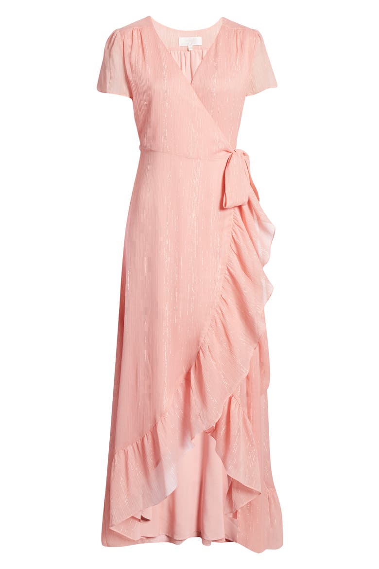 The Natasha Metallic Chiffon Wrap Gown, Alternate, color, CORAL