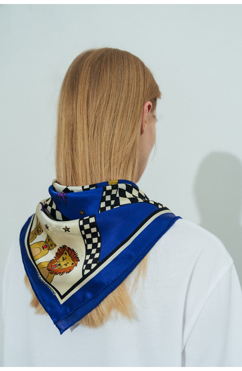 Lost Pattern "Journey" Silk Scarf by SHANTALL LACAYO, Alternate, color, Electric Blue