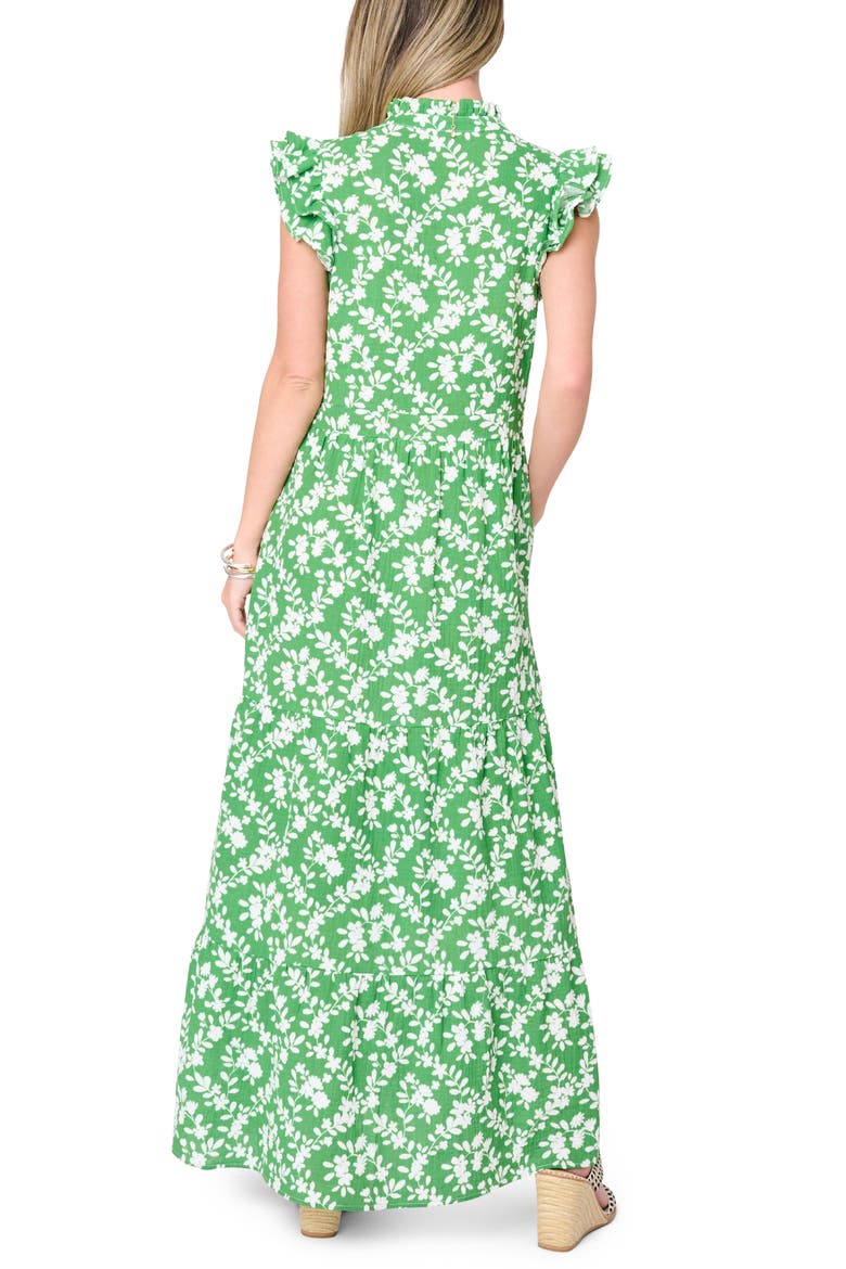 Floral Print Flutter Sleeve Maxi Dress, Alternate, color, GREEN TRELLIS