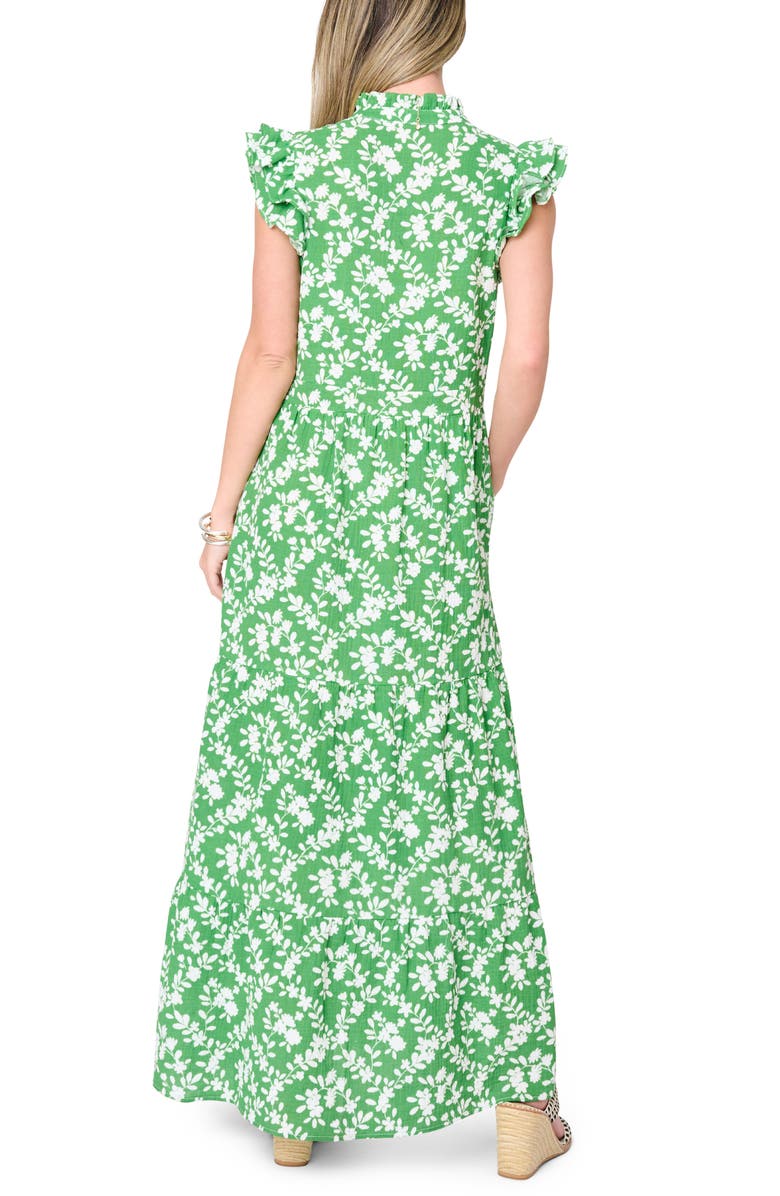 GIBSONLOOK Floral Print Flutter Sleeve Maxi Dress, Alternate, color, Green Trellis