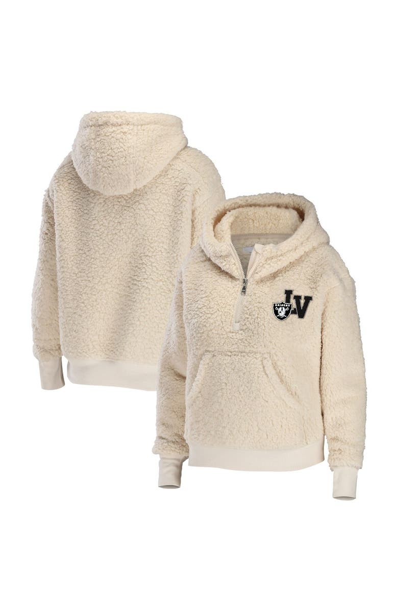 WEAR by Erin Andrews Women's WEAR by Erin Andrews Cream Las Vegas Raiders Sherpa Half-Zip Hoodie, Main, color, 
