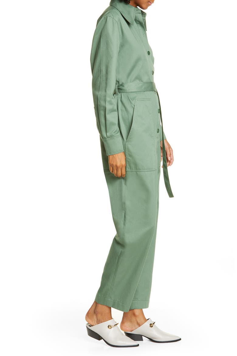 Long Sleeve Cotton Twill Jumpsuit, Alternate, color, DARK CELADON