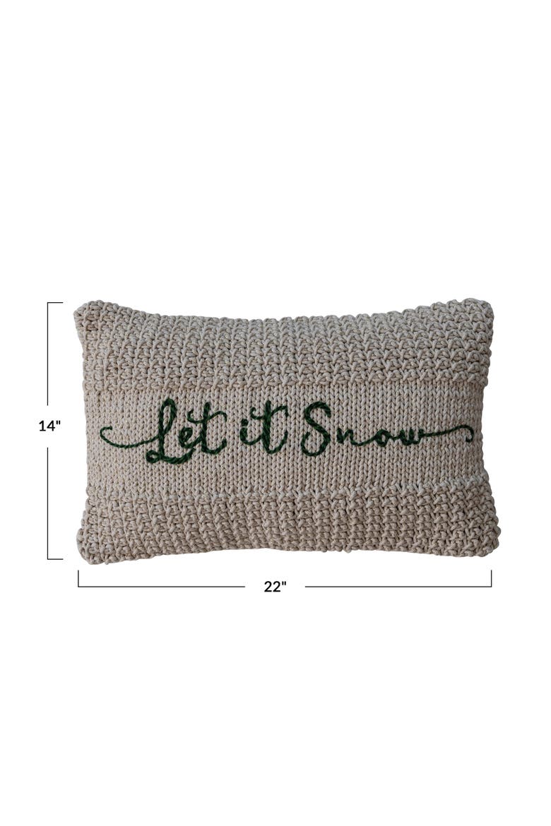 Let It Snow Embroidered Cotton Knit Macrame Lumbar Pillow, Alternate, color, Multicolor