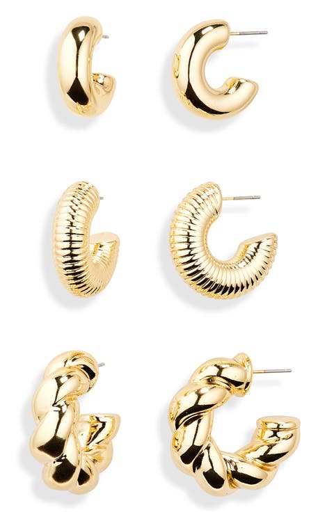 3-Pack Twisted Chunky Hoop Earrings