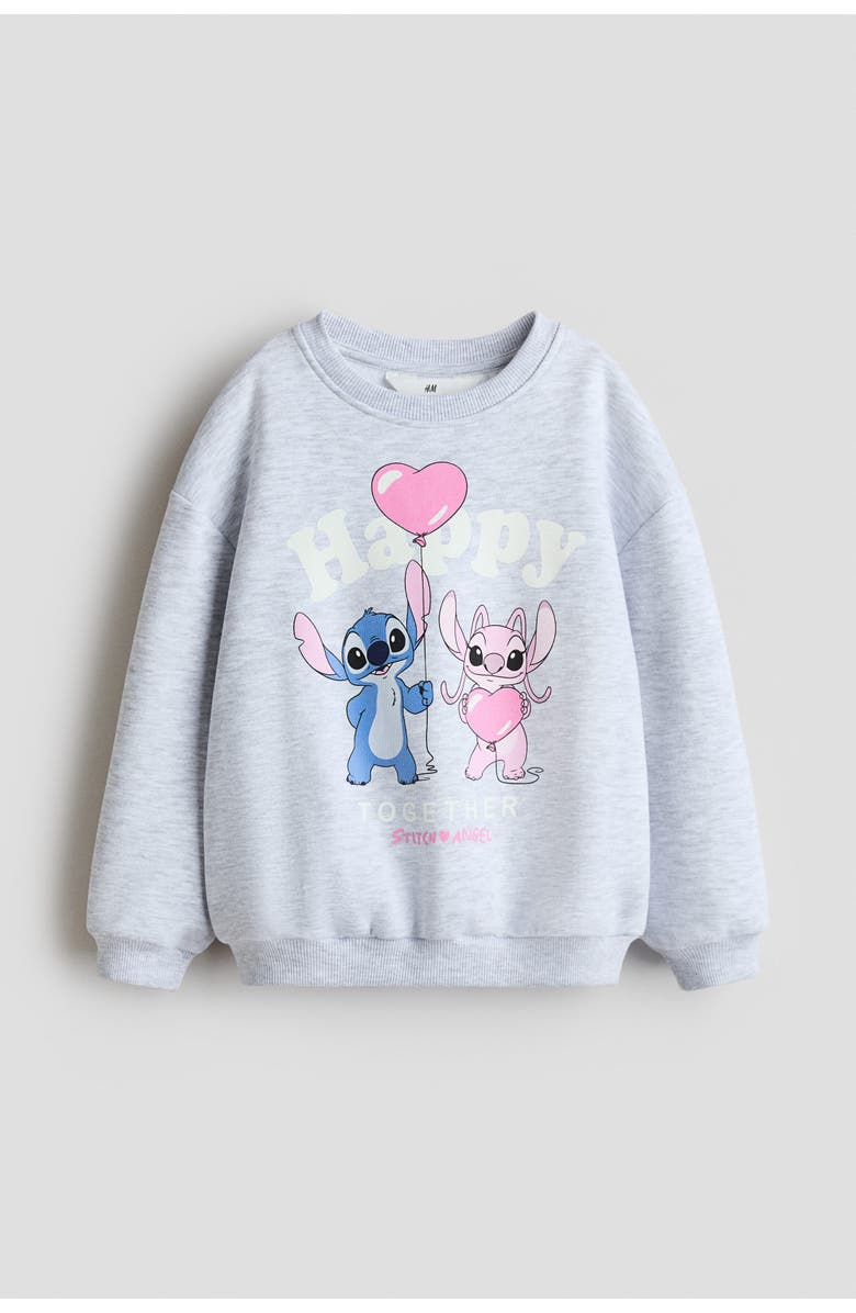 H&M Printed sweatshirt, Main, color, Gray Melange/Lilo & Stitch