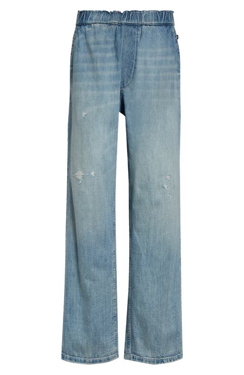 Distressed Fray Waist Wide Leg Carpenter Jeans