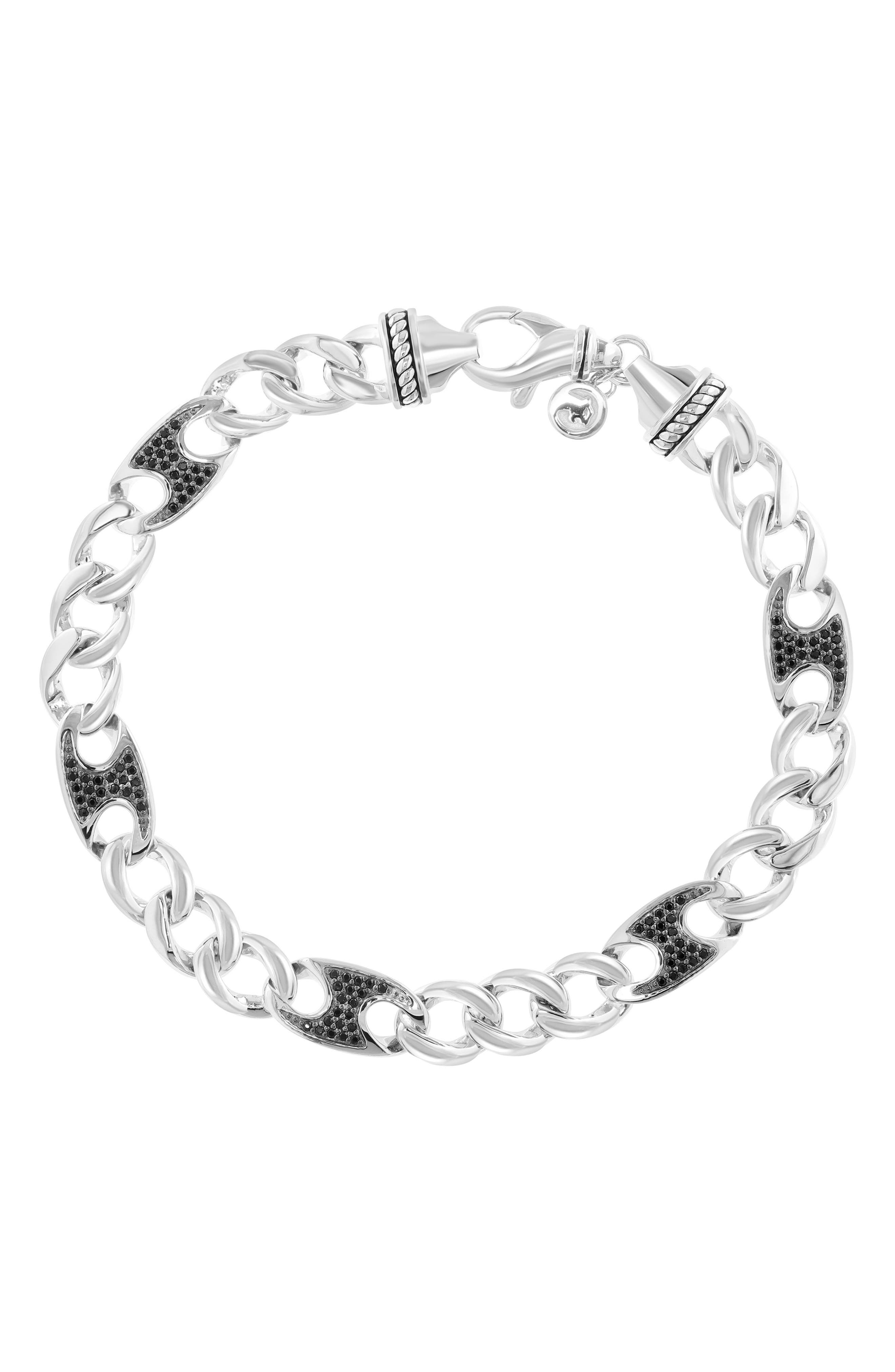 Sterling Silver Black Spinel Curb Chain Bracelet