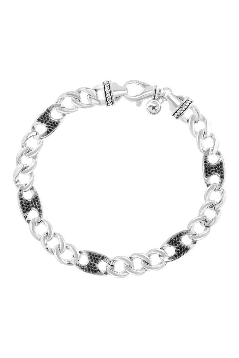 Sterling Silver Black Spinel Curb Chain Bracelet, Main, color, BLACK