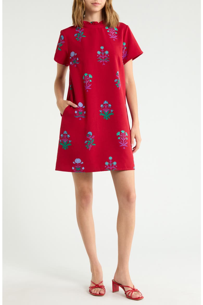 Rickie Genora Ruffle Shift Minidress, Main, color, BURGUNDY-MULTI