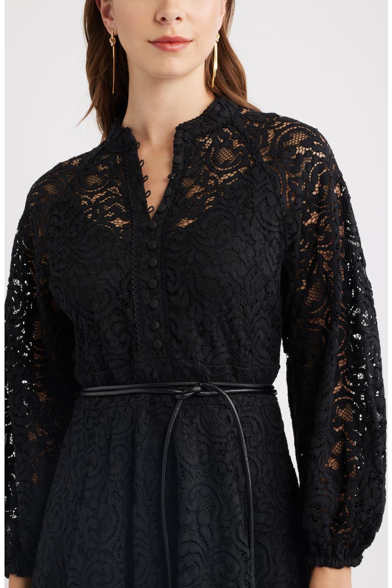 Lace Long Sleeve Minidress, Alternate, color, BLACK