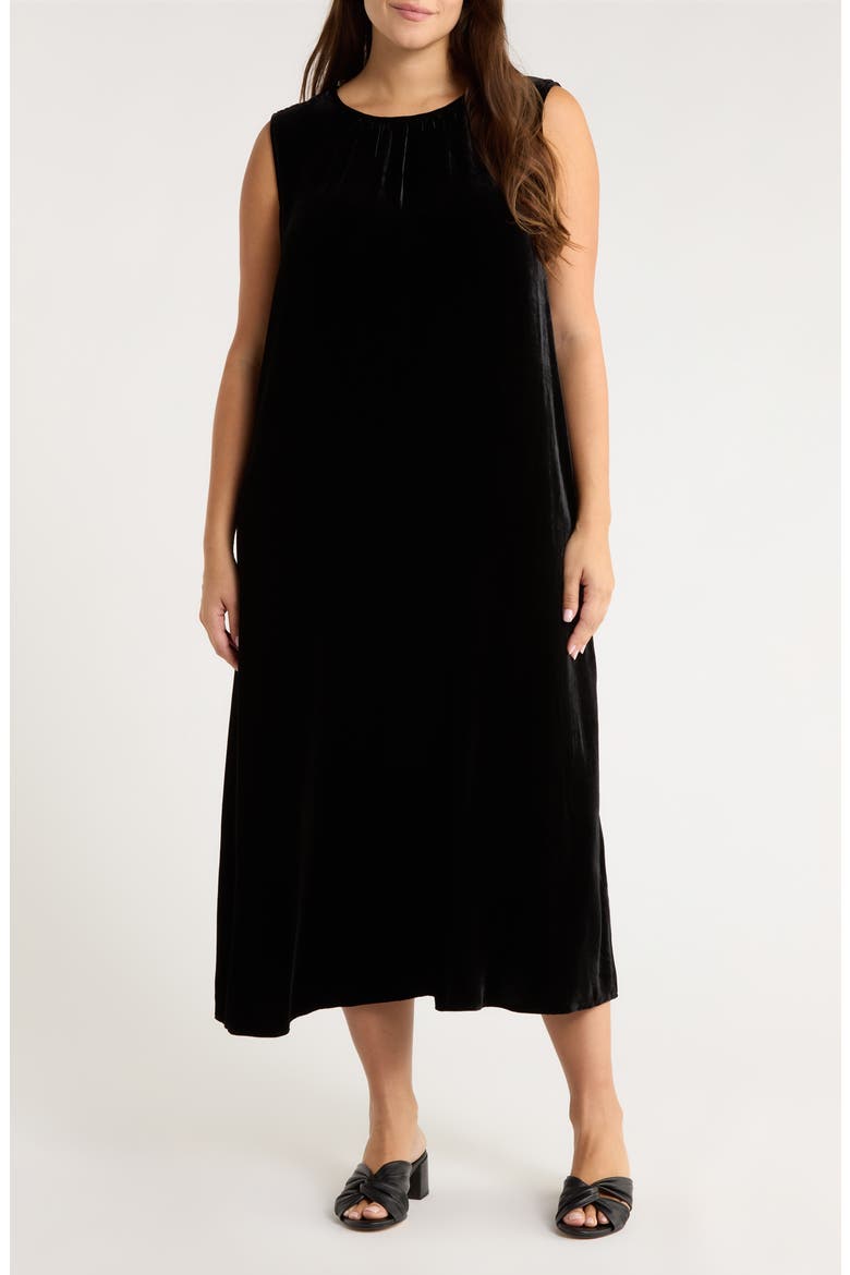 Sleeveless Velvet Midi Dress, Main, color, BLACK