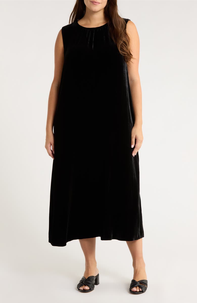 Eileen Fisher Sleeveless Velvet Midi Dress, Main, color, Black