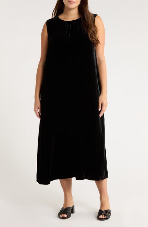 Sleeveless Velvet Midi Dress (Plus)
