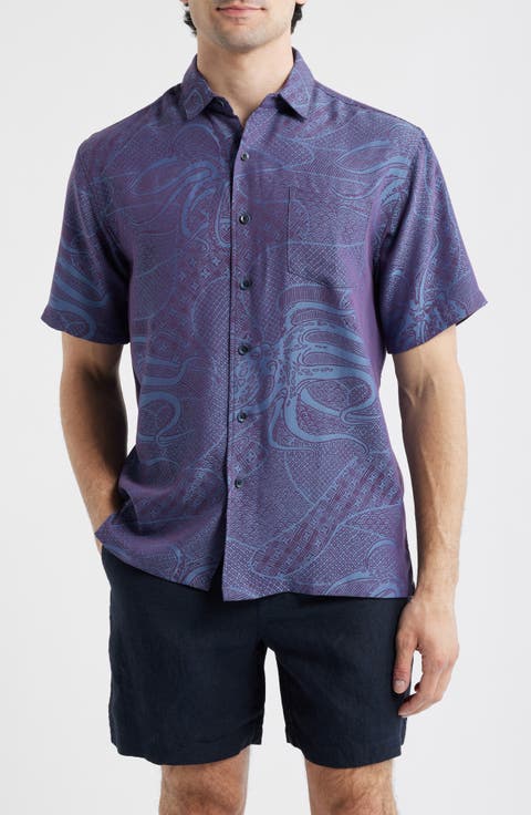 Ho'l Nalo Jacquard Short Sleeve Button-Up Shirt