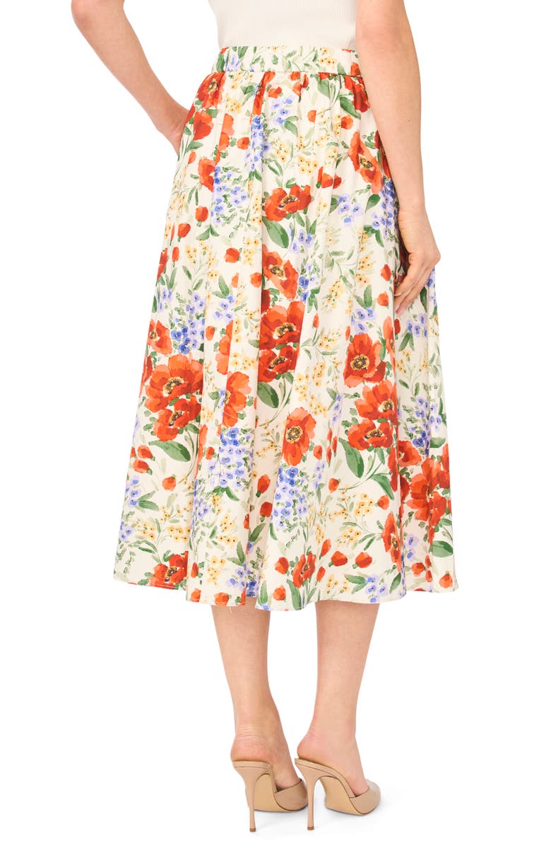 Ted Baker Mari Floral Print Gathered Midi Skirt, Alternate, color, Fire Orange