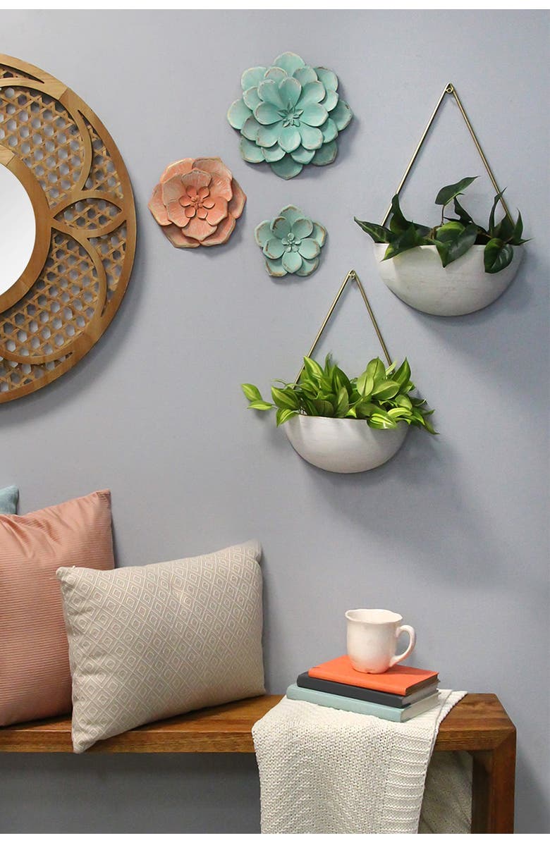 PARKLAND COLLECTION White/Gold Round Metal Wall Planters - Set of 2, Alternate, color, White Gold