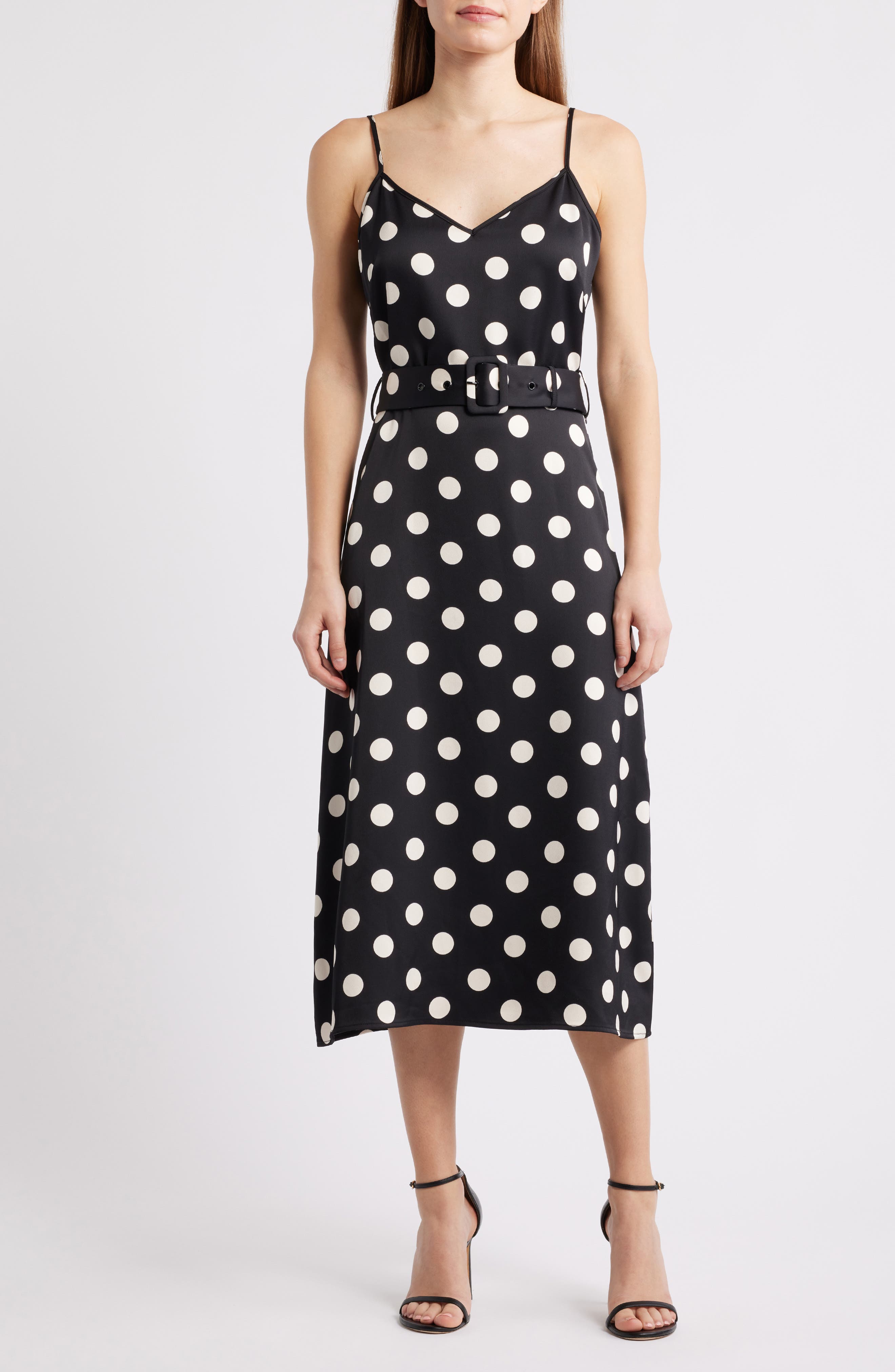 Dot Belted Sleeveless Midi Dress