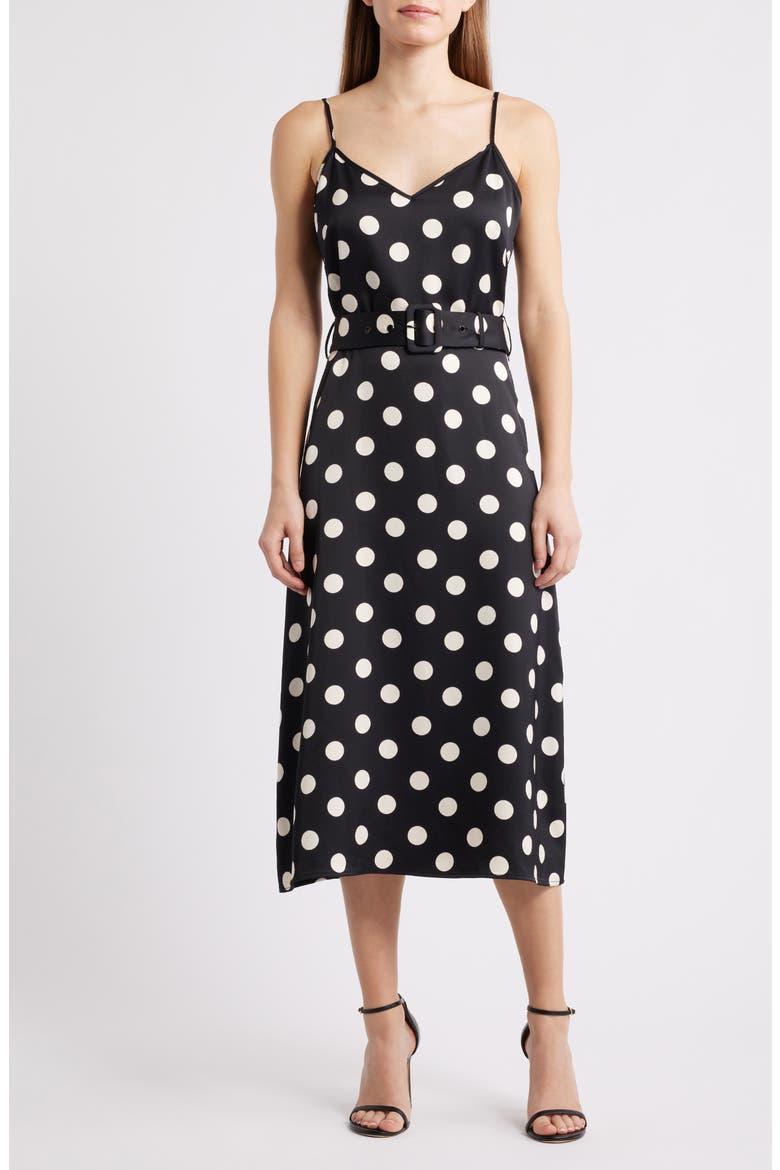 Dot Belted Sleeveless Midi Dress, Main, color, POLKA DOT