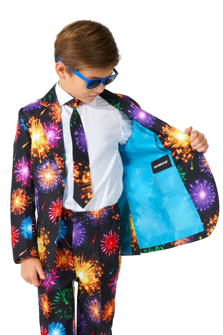 Kids' Suitmeister Fireworks Two-Piece Suit with Tie, Alternate, color, BLACK