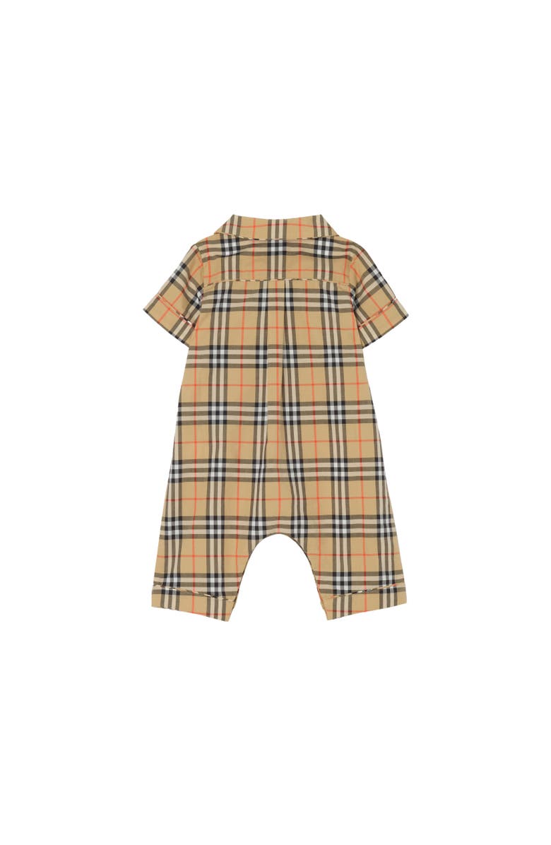 Burberry Check Cotton Playsuit, Alternate, color, Sand Beige
