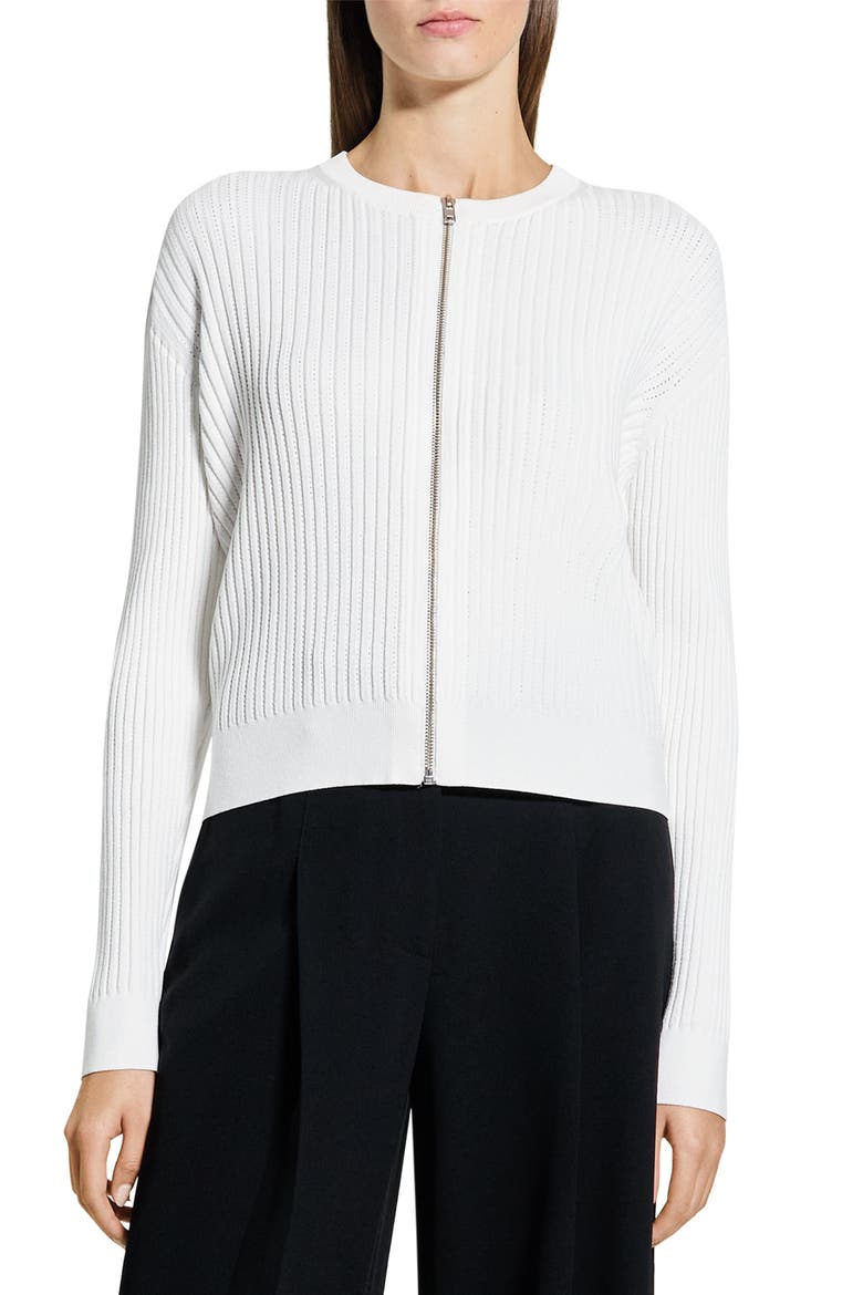 Pointelle Rib Zip Cardigan, Main, color, WHITE