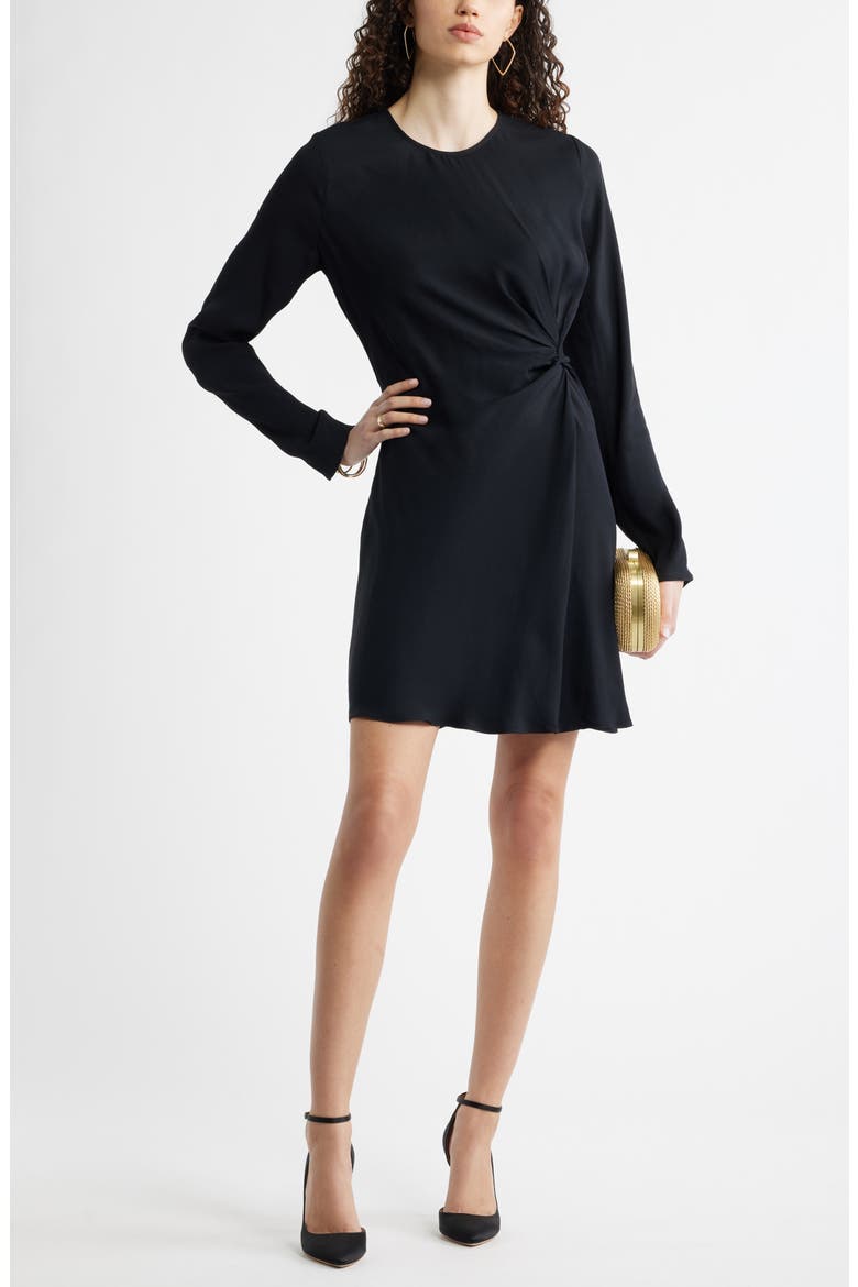Side Twist Long Sleeve Minidress, Alternate, color, BLACK