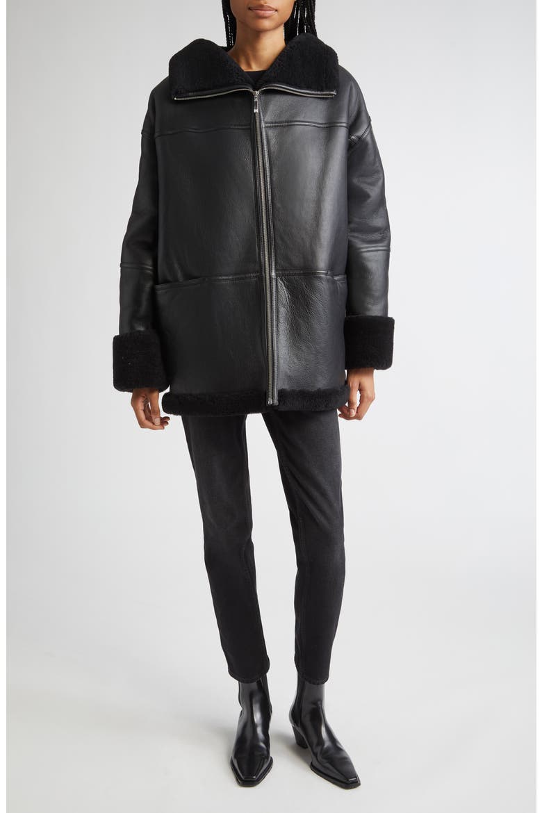 Totême Menfi Oversize Genuine Shearling Coat, Alternate, color, BLACK
