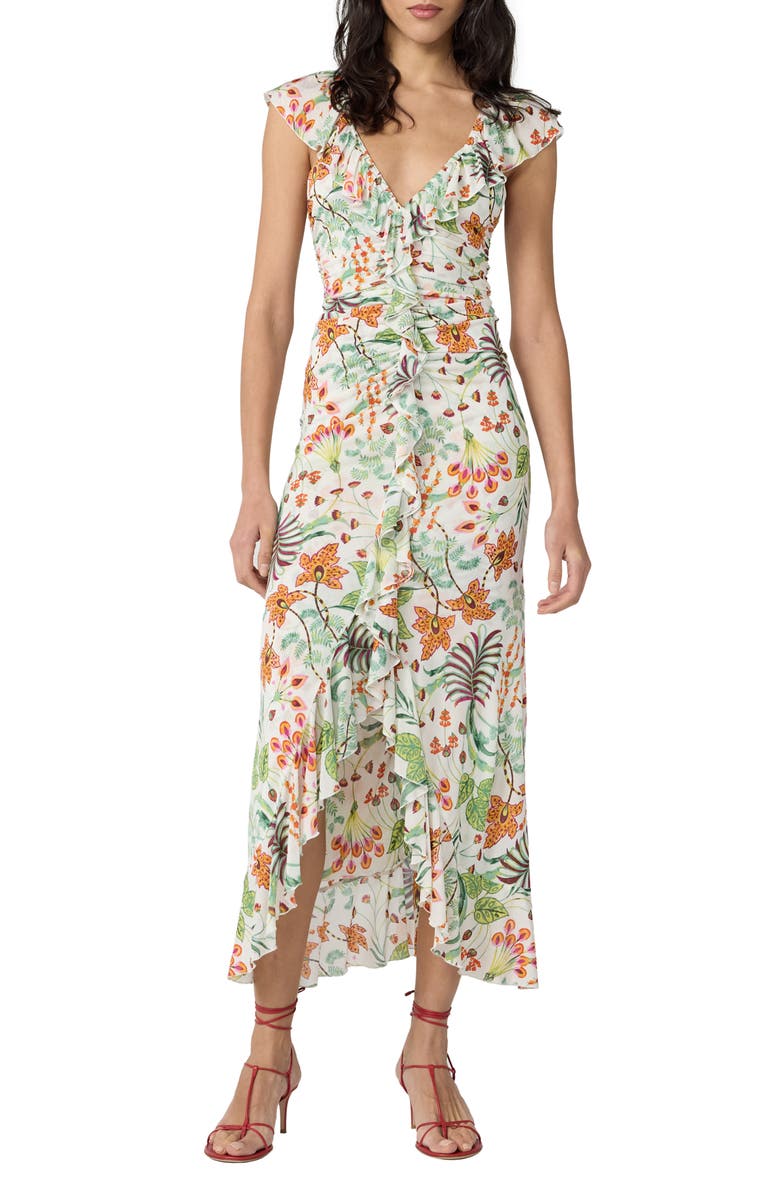 Diane von Furstenberg Sonia Metallic Floral Dress, Main, color, Miragevine White