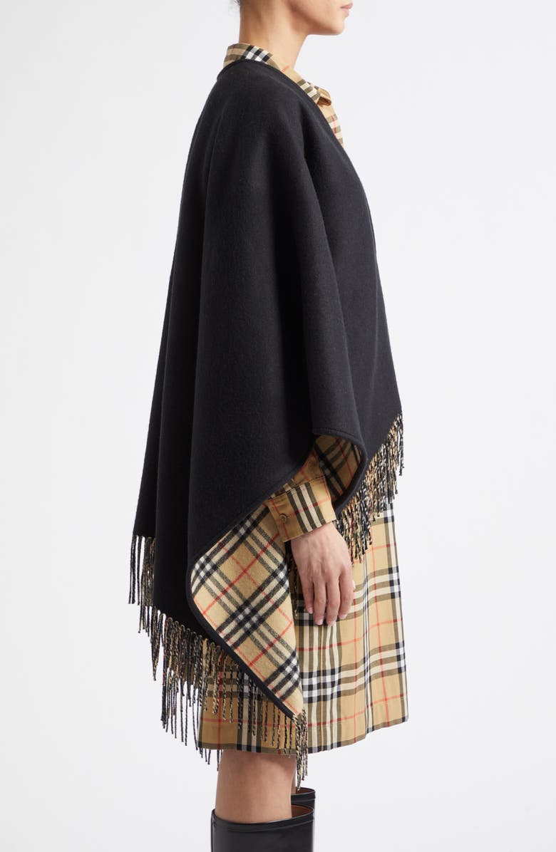 Burberry Reversible Wool Cape, Alternate, color, Black
