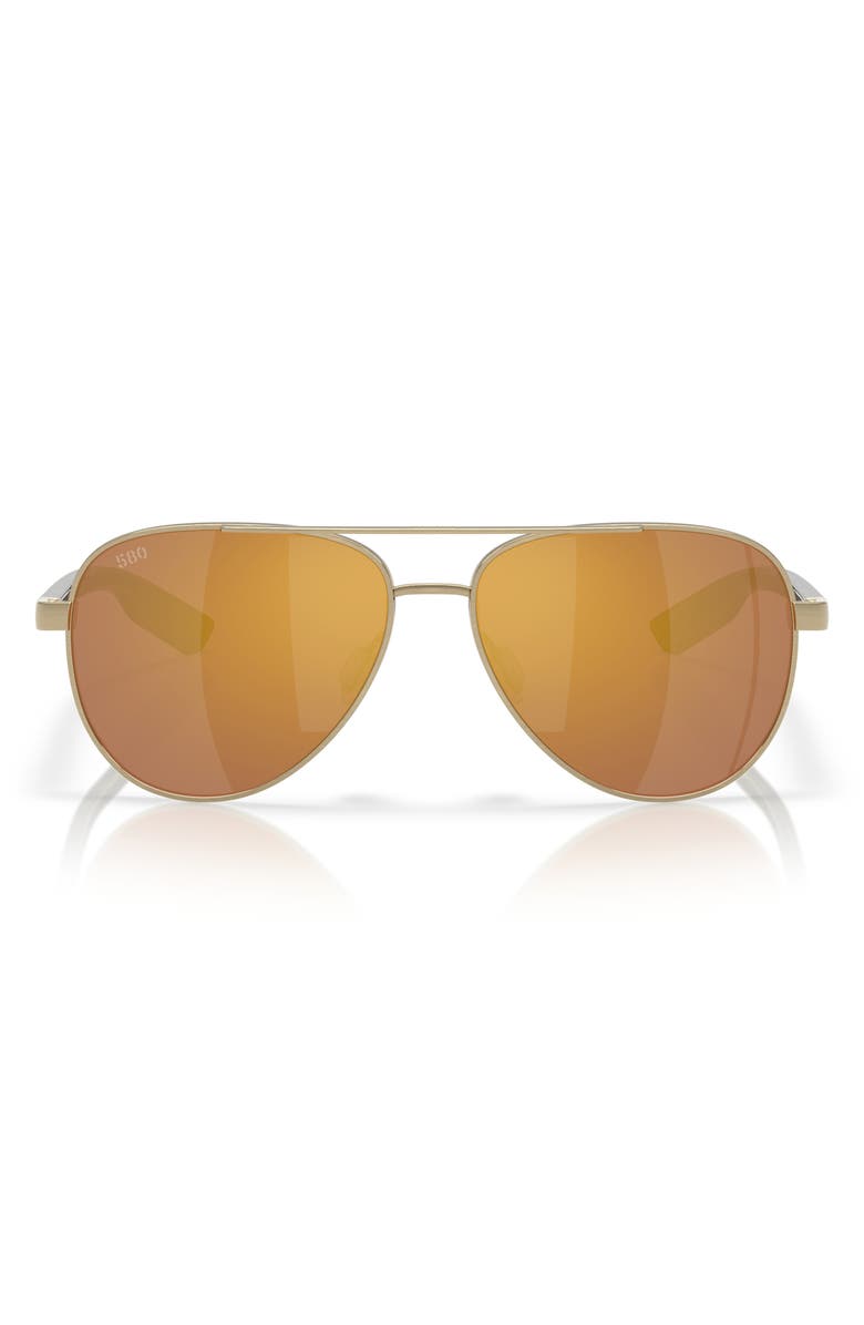 Costa Del Mar 57mm Polarized Pilot Sunglasses, Main, color, Brushed Gold/ Gold Mirror 580G