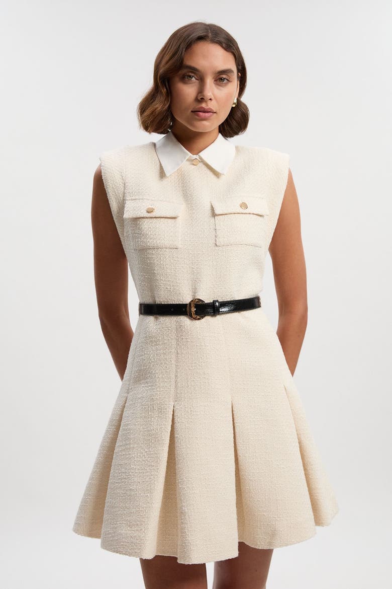 Tweed Collared Sleeveless Mini Dress, Main, color, Cream