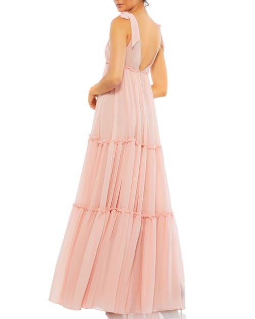 Mac Duggal Tiered V-neck Plunging Maxi Dress