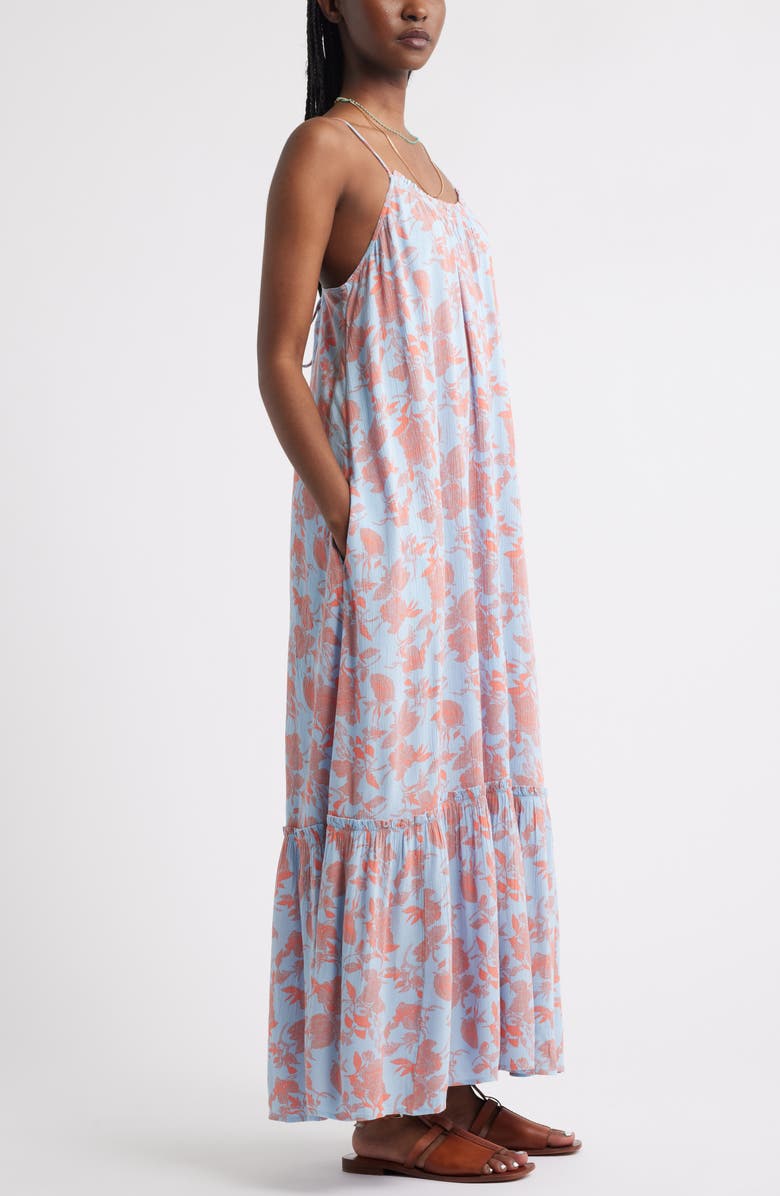Treasure & Bond Floral Ruffle Hem Maxi Sundress, Alternate, color, Blue- Coral Jill Bloom