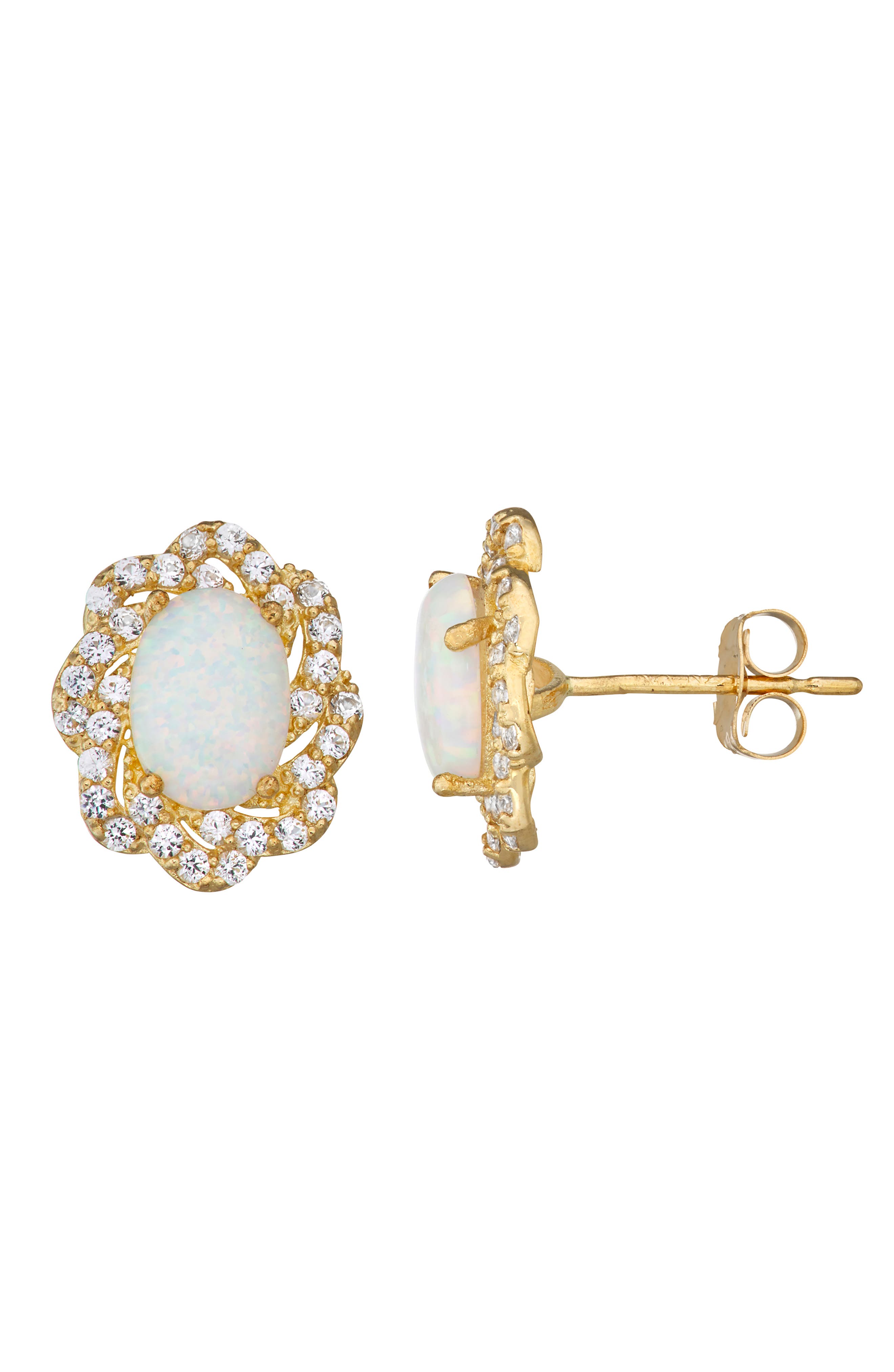 FZN 10K Gold Lab-Grown Opal Stud Earrings