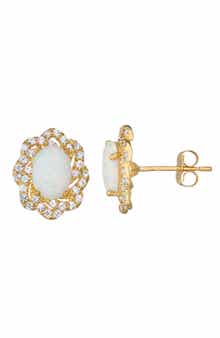 FZN 10K Gold Lab-Grown Opal Stud Earrings