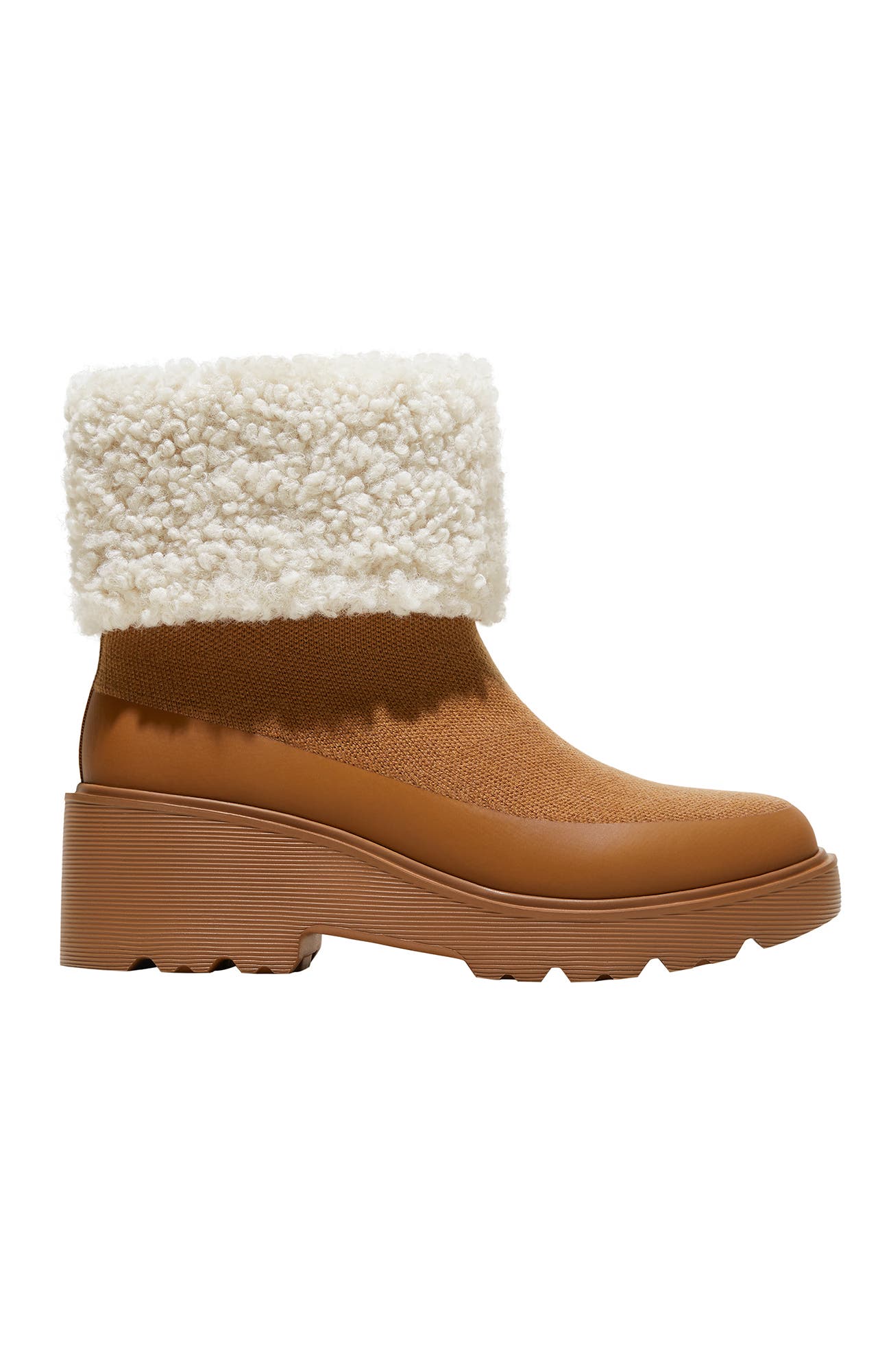 Faux Fur Platform Chunky Wedge Boots, Alternate, color, Caramel