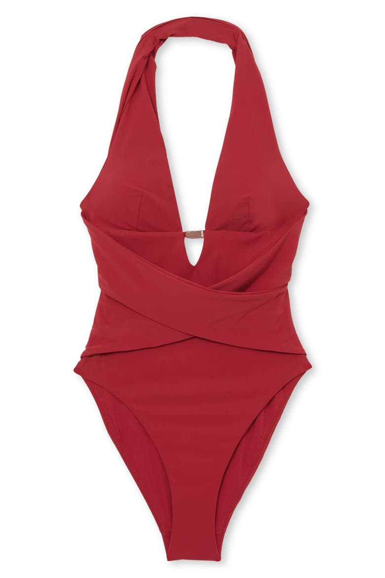 Maya Racerback One-Piece Swimsuit, Alternate, color, DARK RED
