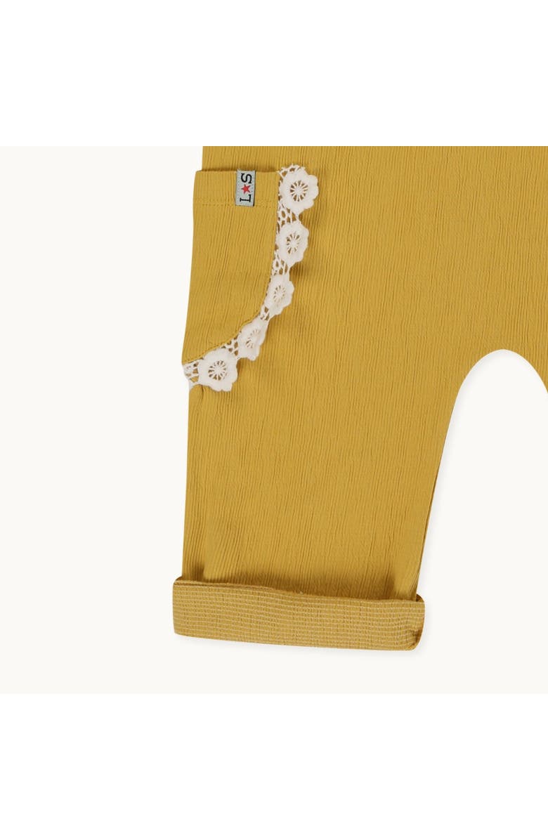 Lilly + Sid Organic Cotton Floral Applique Dungarees Jumpsuit, Alternate, color, Yellow