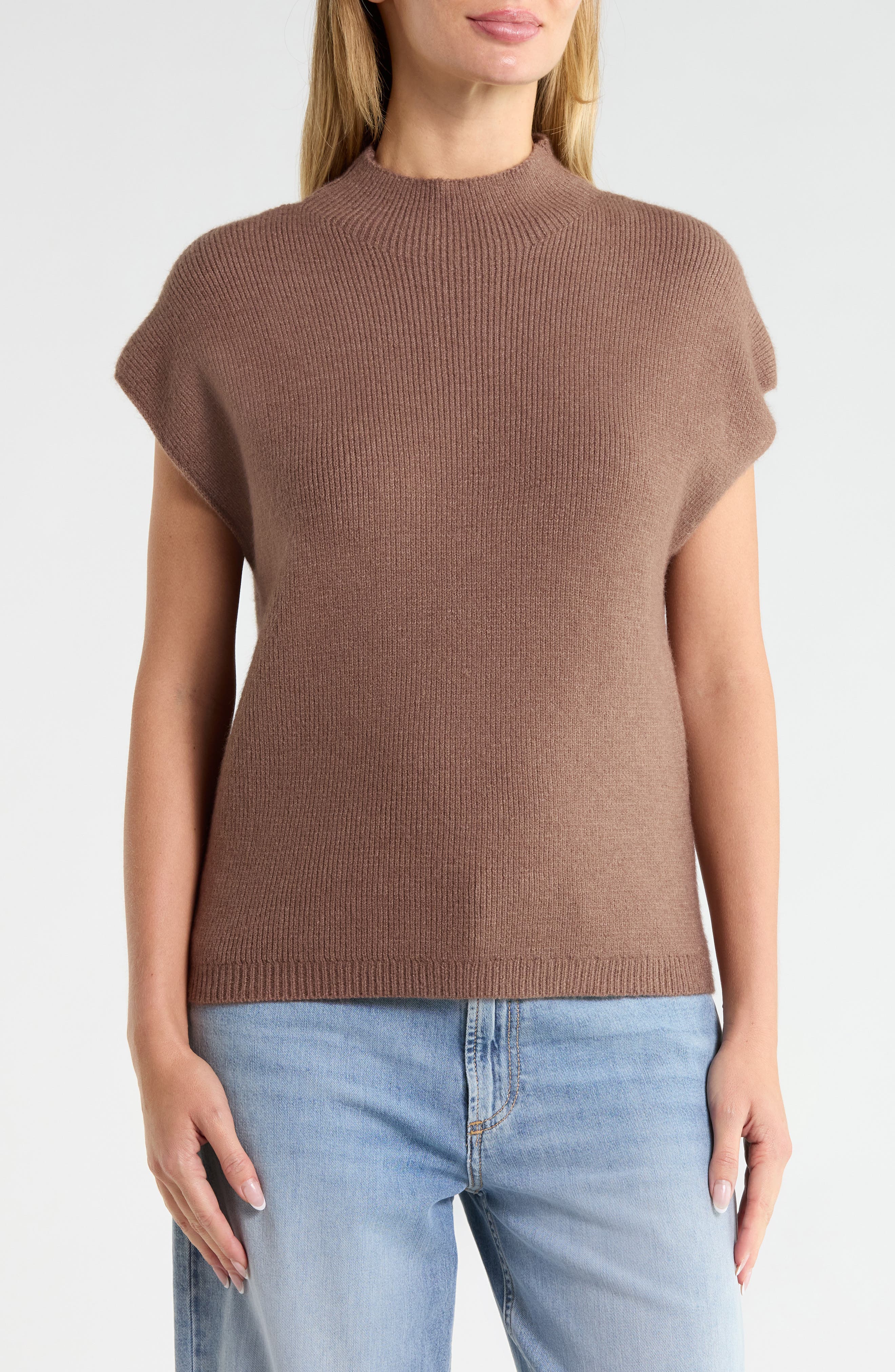 Cap Sleeve Mock Neck Sweater