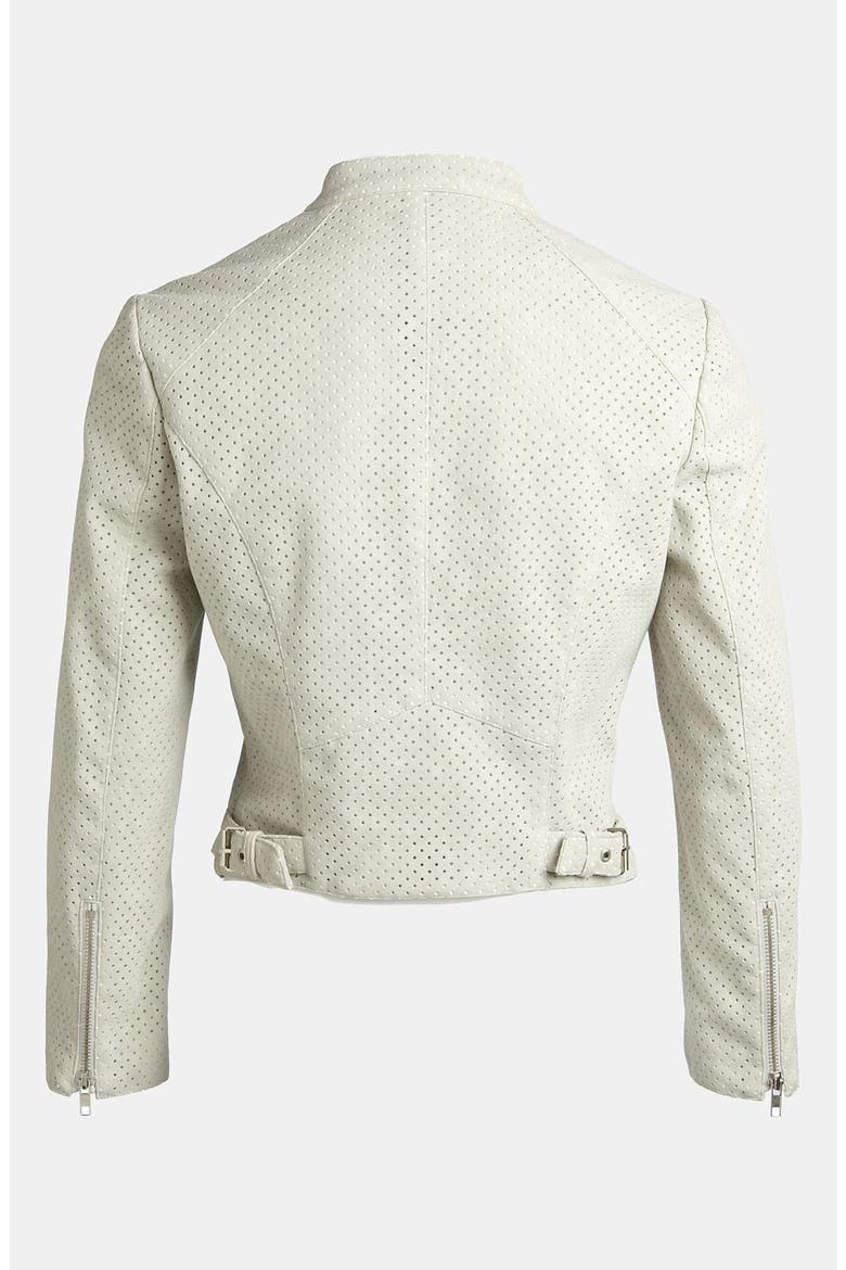 ASTR Perforated Faux Suede Moto Jacket, Alternate, color, DOVE