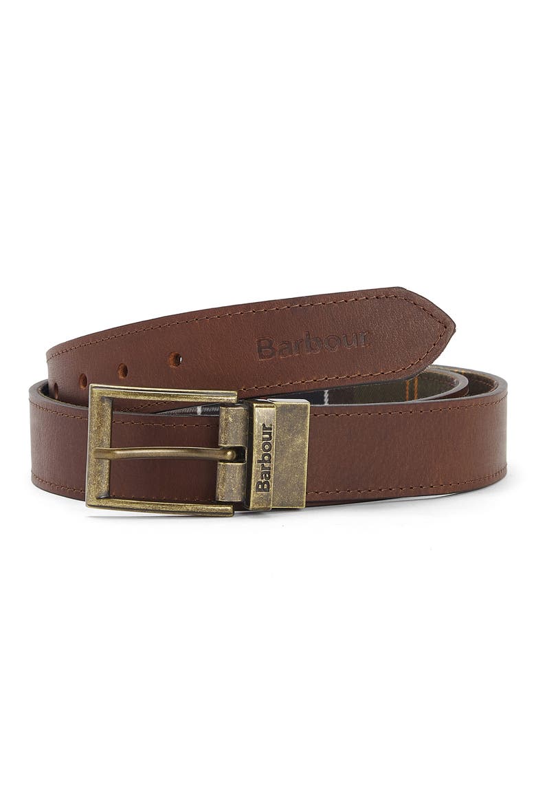 Tartan Leather Belt, Main, color, CLASSIC TARTAN/ BROWN