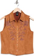 Forgotten Grace Embroidered Faux Suede Button Front Tank